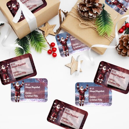 Set de 8 stickere (etichetă autoadezivă) FC Rapid personalizate cu text - Bucuria Crăciunului