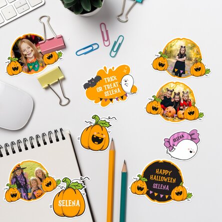 Set de stickere (etichetă autoadezivă) personalizate cu poze și text - Halloween Pumpkins