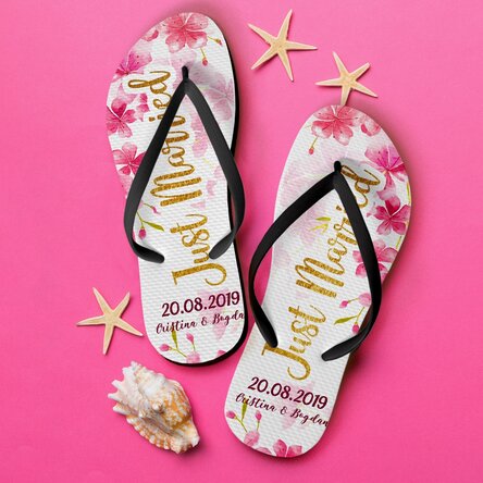 Șlapi personalizați cu text - Just Married