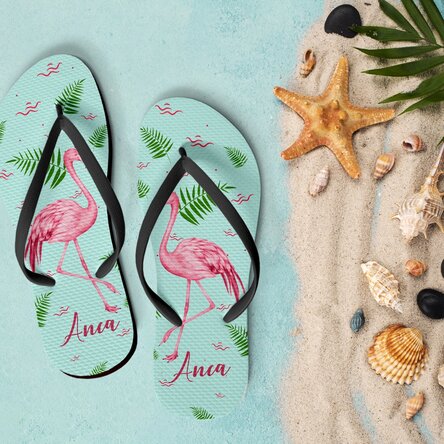 Șlapi personalizați pentru copii cu text - Flamingo