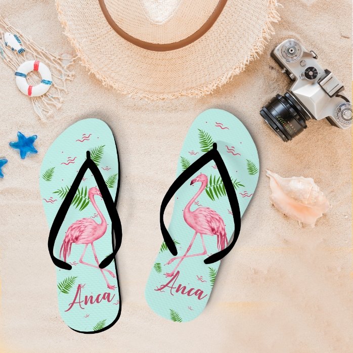 Șlapi personalizați pentru copii cu text - Flamingo
