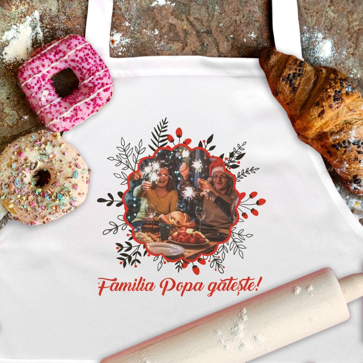 Șorț personalizat Crăciun cu o poză și text