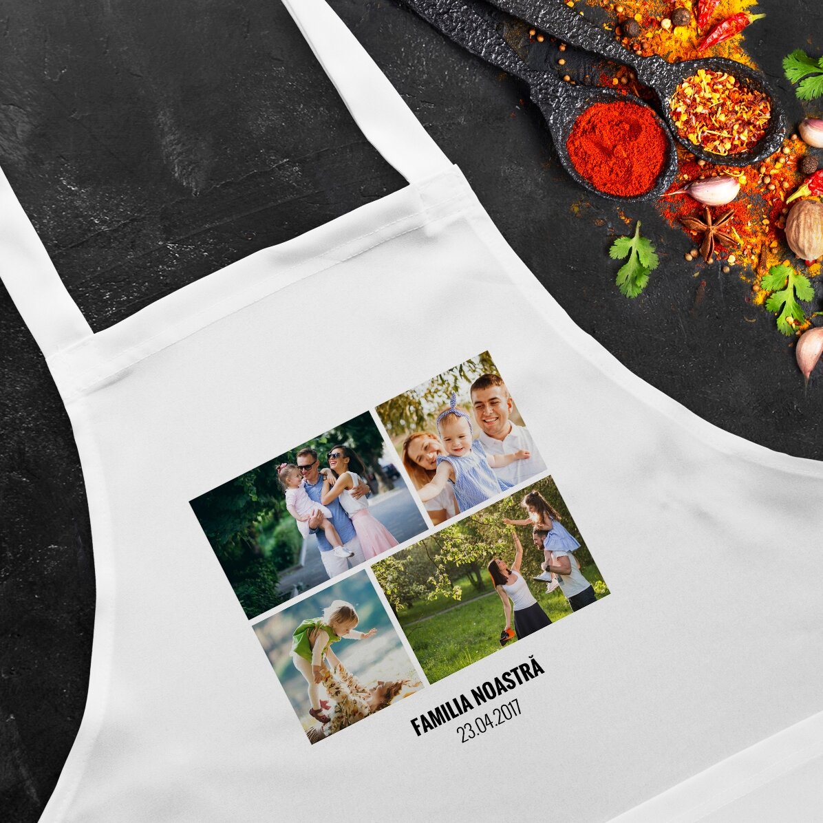 Șorț personalizat cu 4 poze și text