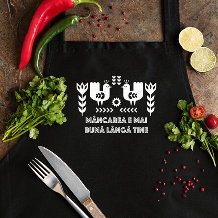 Șorț personalizat cu text - Model cu păsări