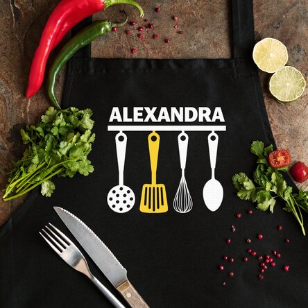 Șorț personalizat cu text - Ustensilele bucătarului