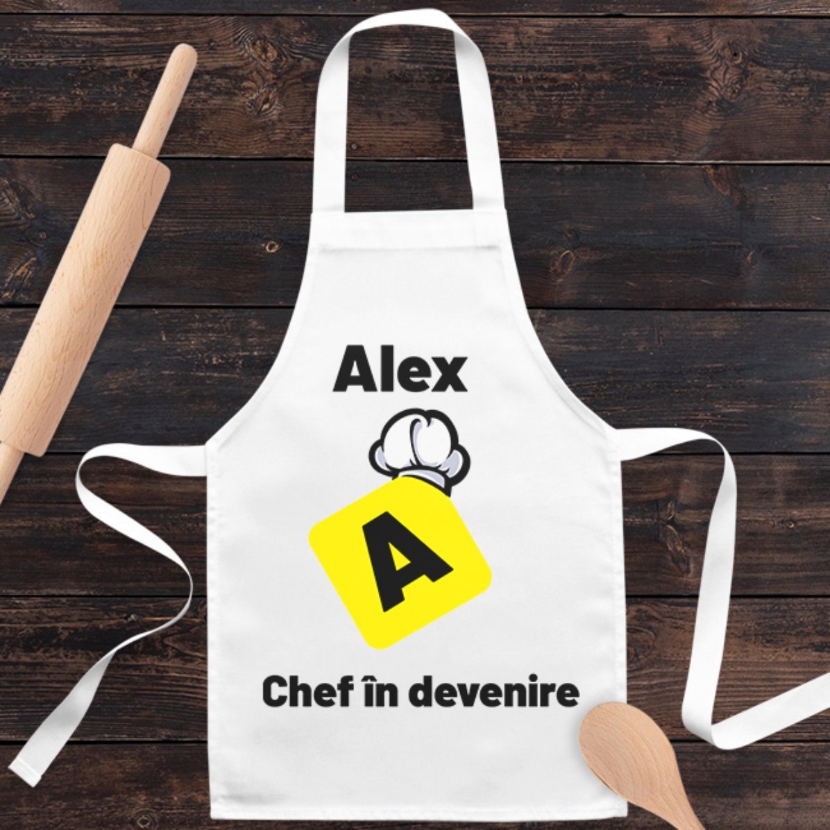 Șorț personalizat pentru copii cu text - Chef în devenire