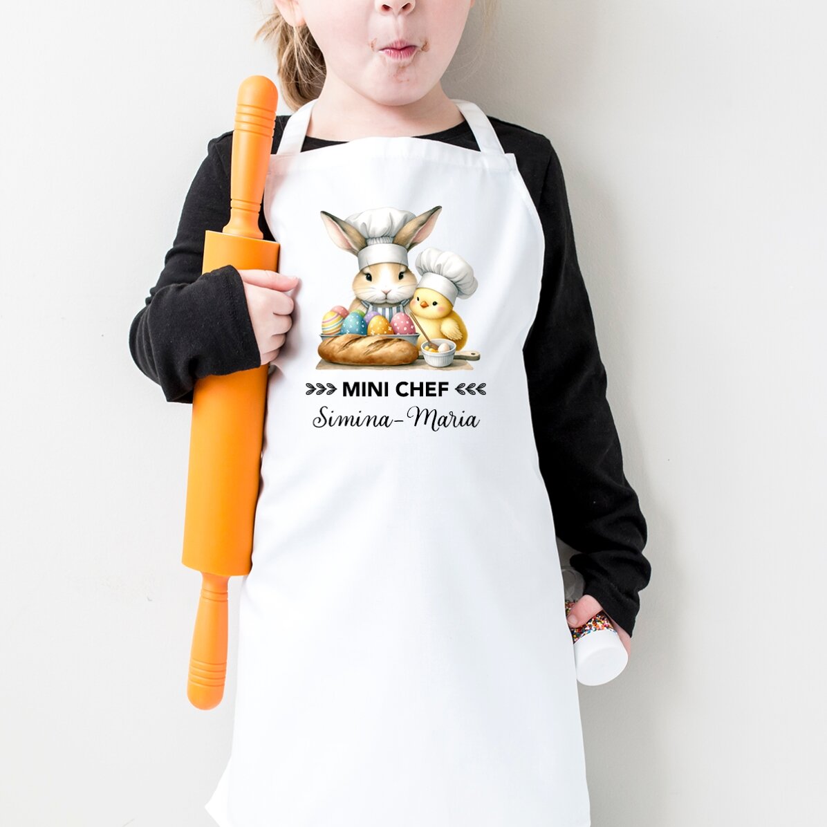 Șorț personalizat pentru copii cu text - Animăluțe de Paște