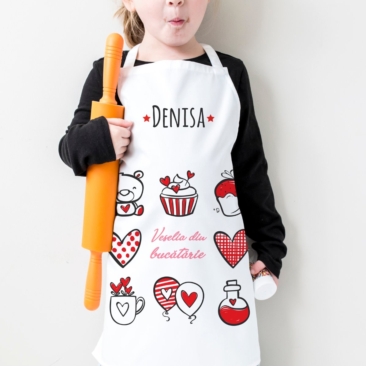 Șorț personalizat pentru copii cu text - Veselie în bucătărie