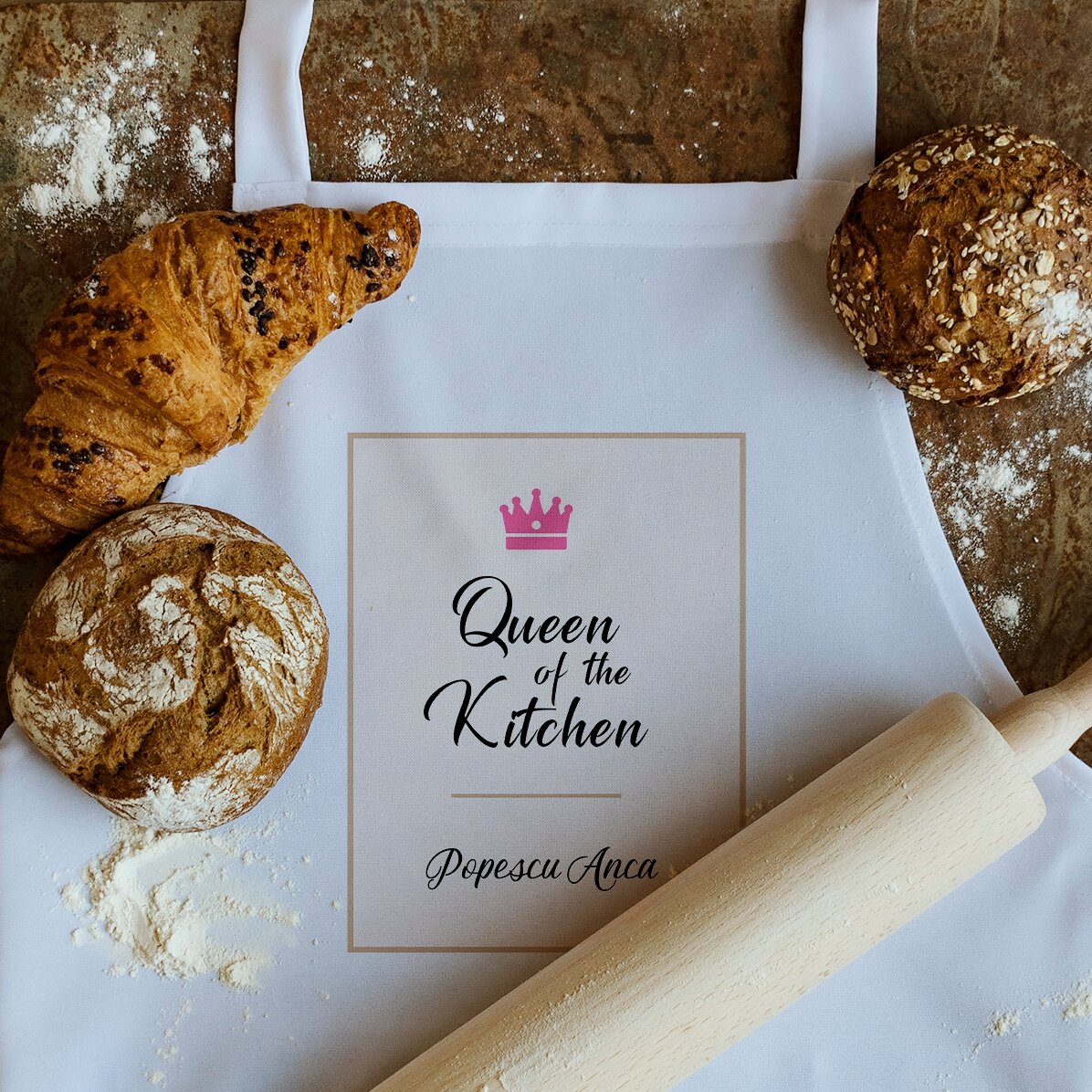 Șorț alb personalizat  - Queen Of The Kitchen