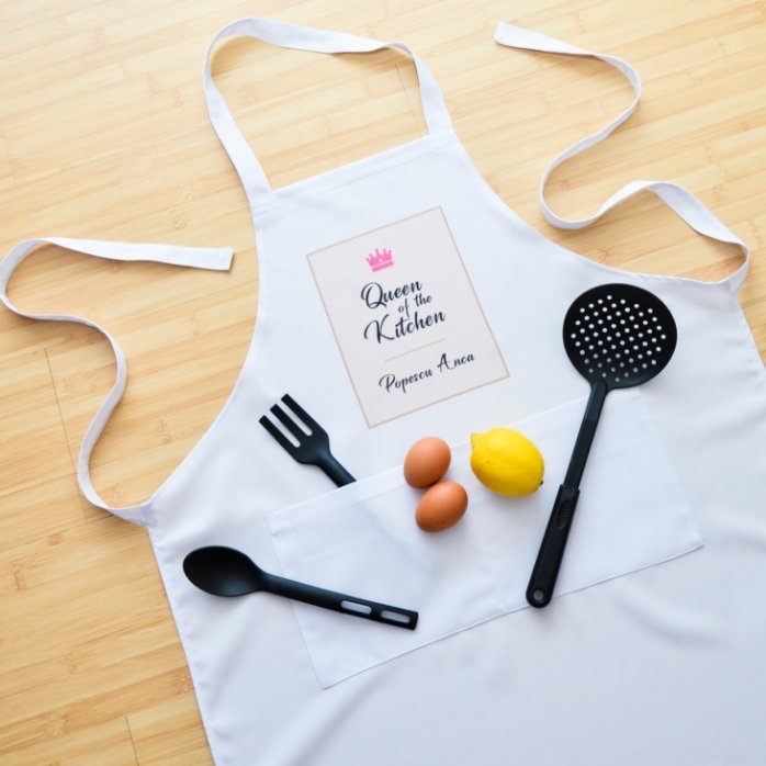 Șorț alb personalizat  - Queen Of The Kitchen