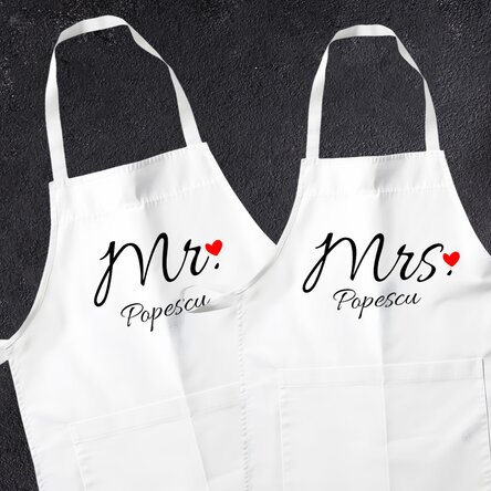 Șorțuri personalizat pentru cuplu - Mr & Mrs