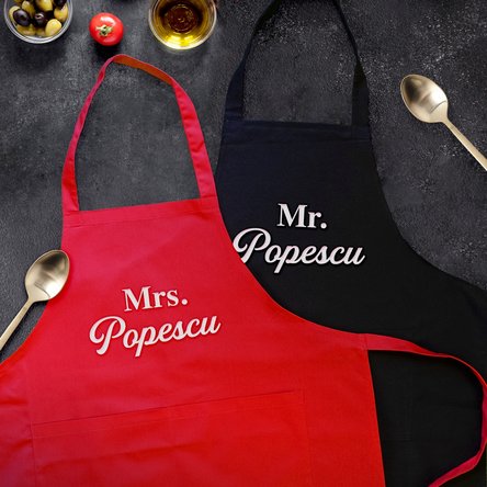 Șorțuri personalizate pentru cuplu - Mr and Mrs