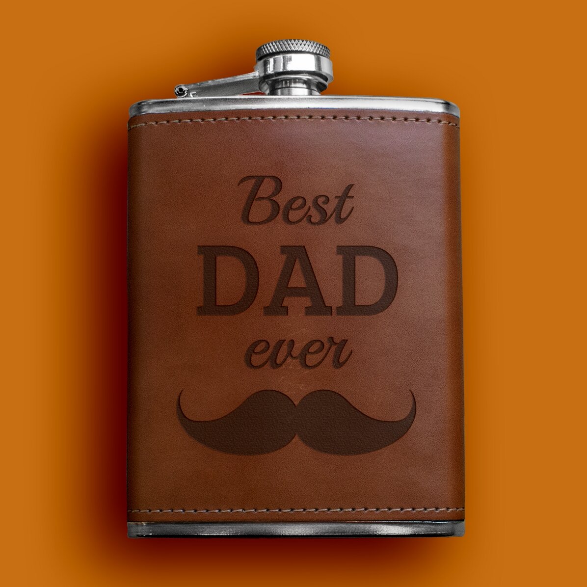 Sticlă de buzunar personalizată îmbrăcată în piele - Best DAD