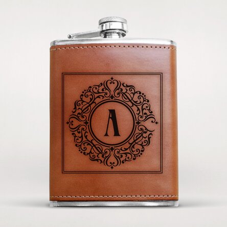 Sticlă de buzunar personalizată îmbrăcată în piele - Elegant Monogram