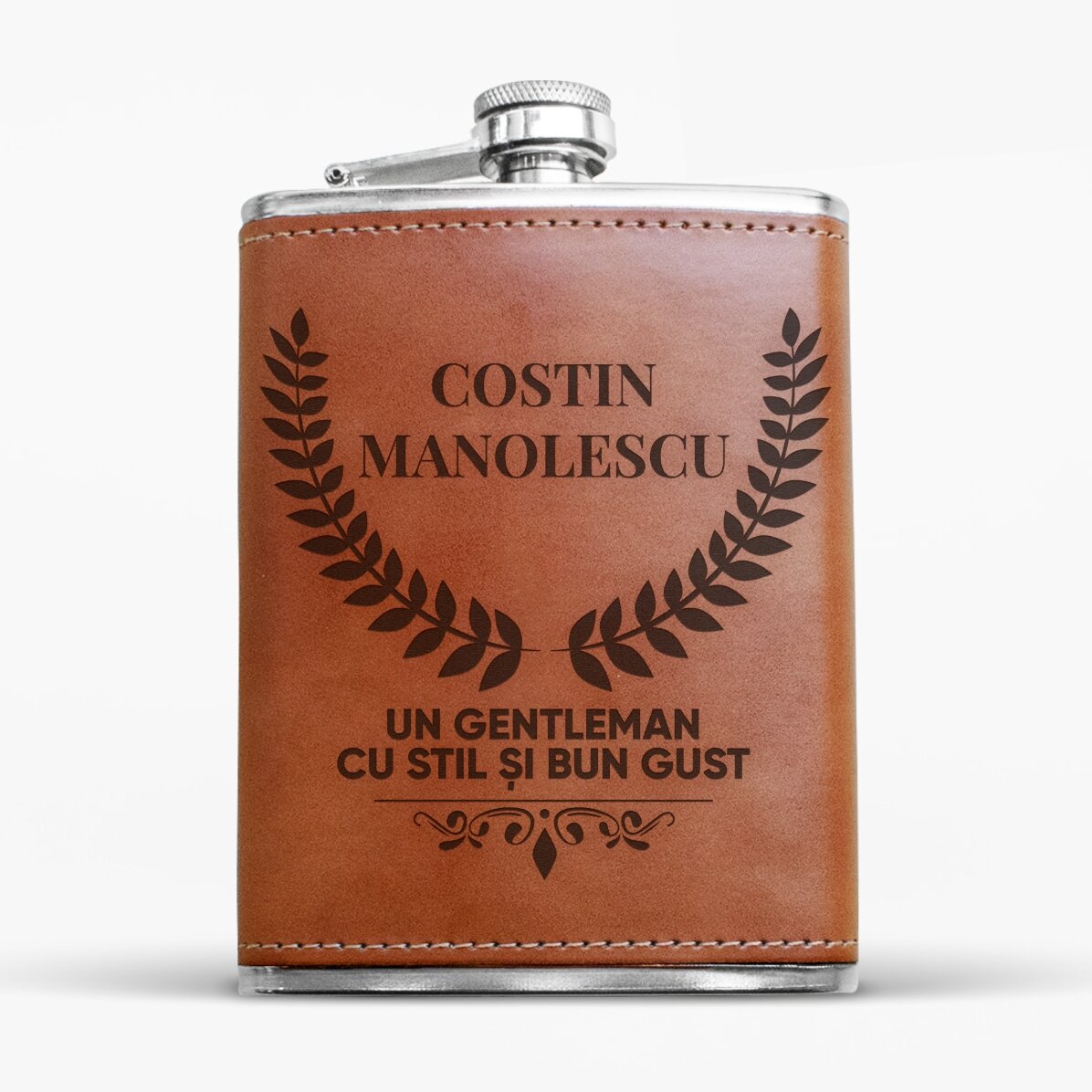 Sticlă de buzunar personalizată îmbrăcată în piele - Gentleman