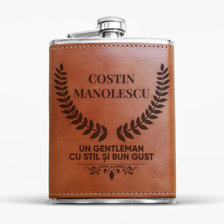 Sticlă de buzunar personalizată îmbrăcată în piele - Gentleman