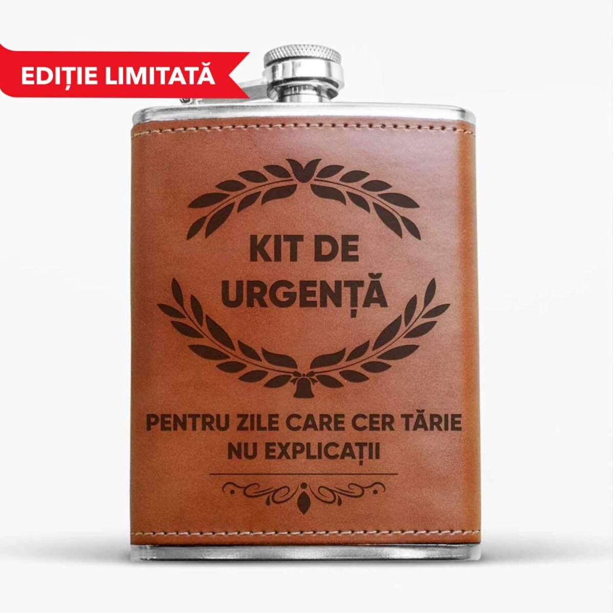 Sticlă de buzunar îmbrăcată în piele - Kit de urgență