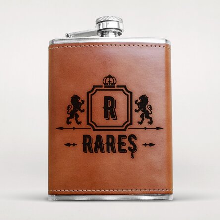 Sticlă de buzunar personalizată îmbrăcată în piele - Lion king