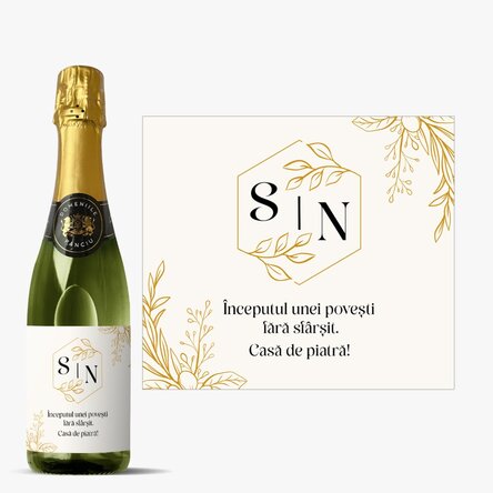 Sticlă medie de vin spumant personalizată cu mesaj - Nuntă