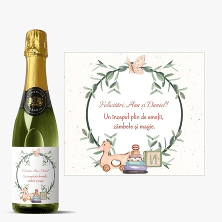 Sticlă medie de vin spumant personalizată cu text - Baby