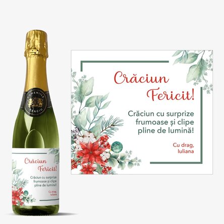 Sticlă medie de vin spumant personalizată cu text - Crăciun