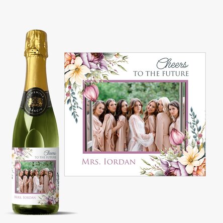 Sticlă medie de vin spumant personalizată cu text și o poză - Cheers