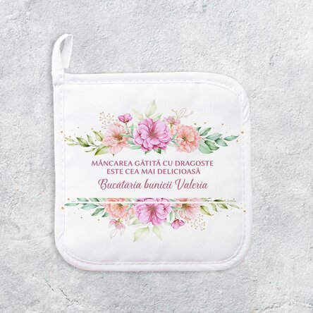 Suport oală fierbinte personalizat cu text - model floral