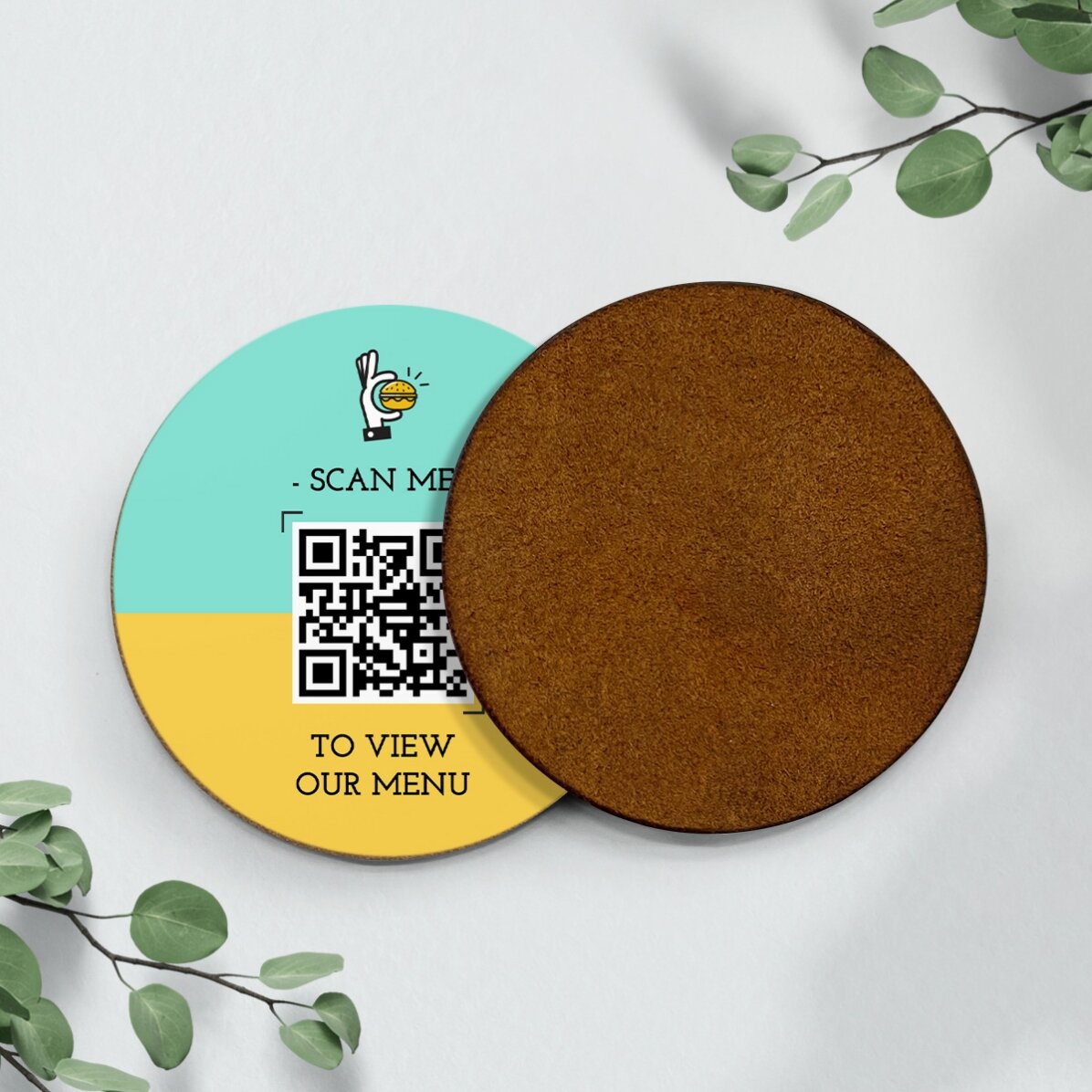 Suport pahar din piele personalizat color cu cod QR