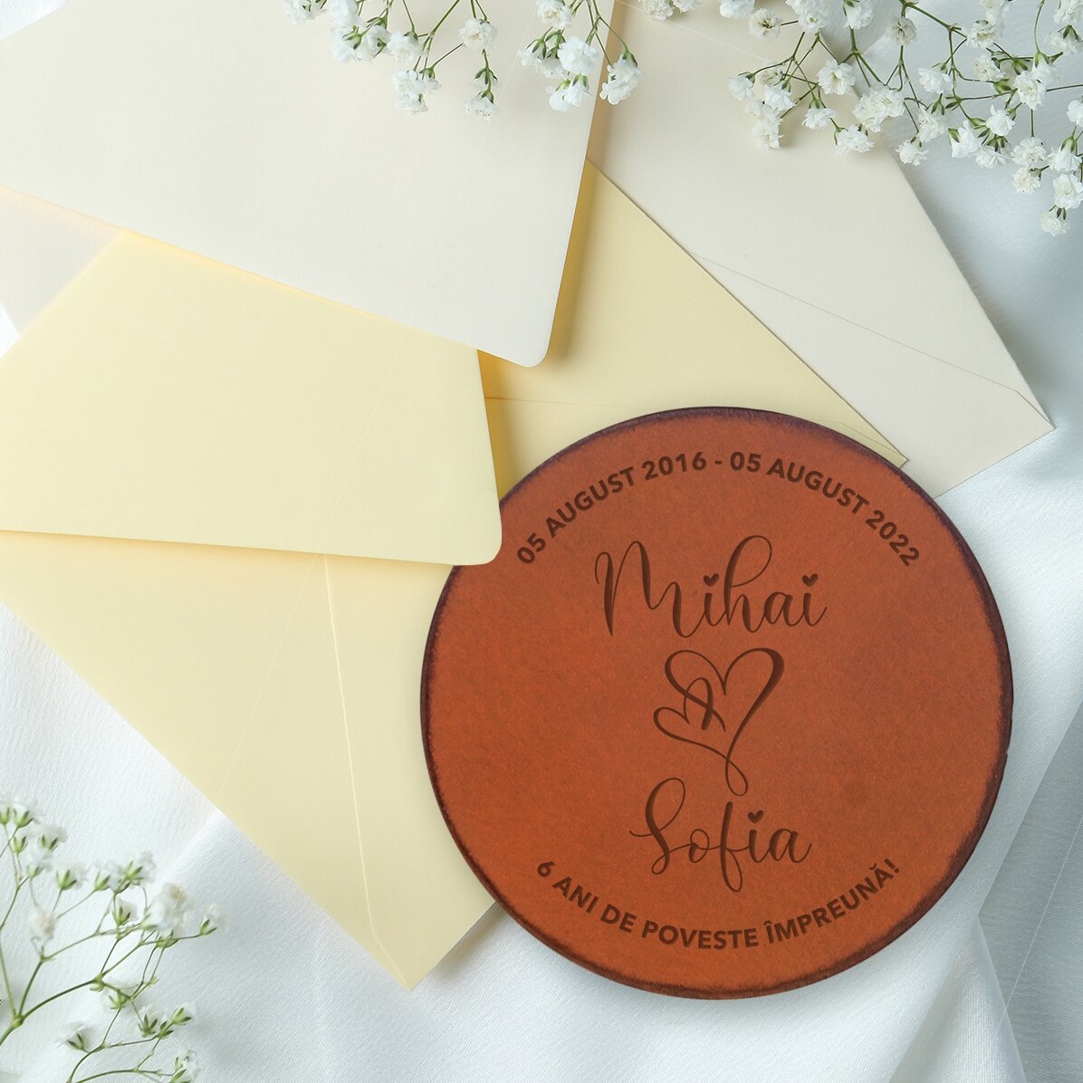 Suport pahar din piele personalizat cu text - Noi doi