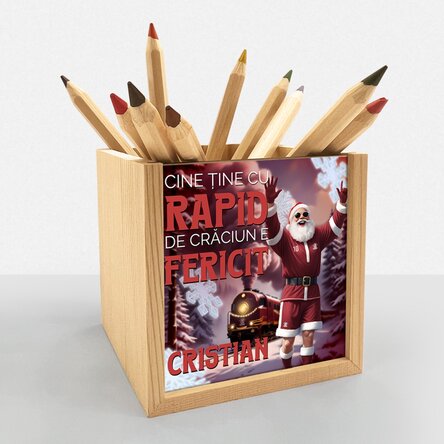 Suport pentru creioane FC Rapid personalizat cu text - Bucuria Crăciunului