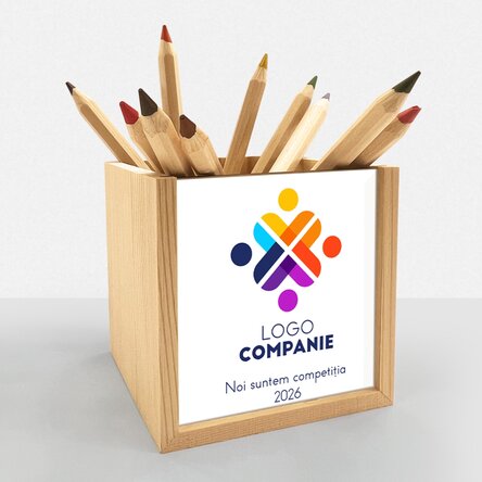 Suport pentru creioane personalizat cu logo și text