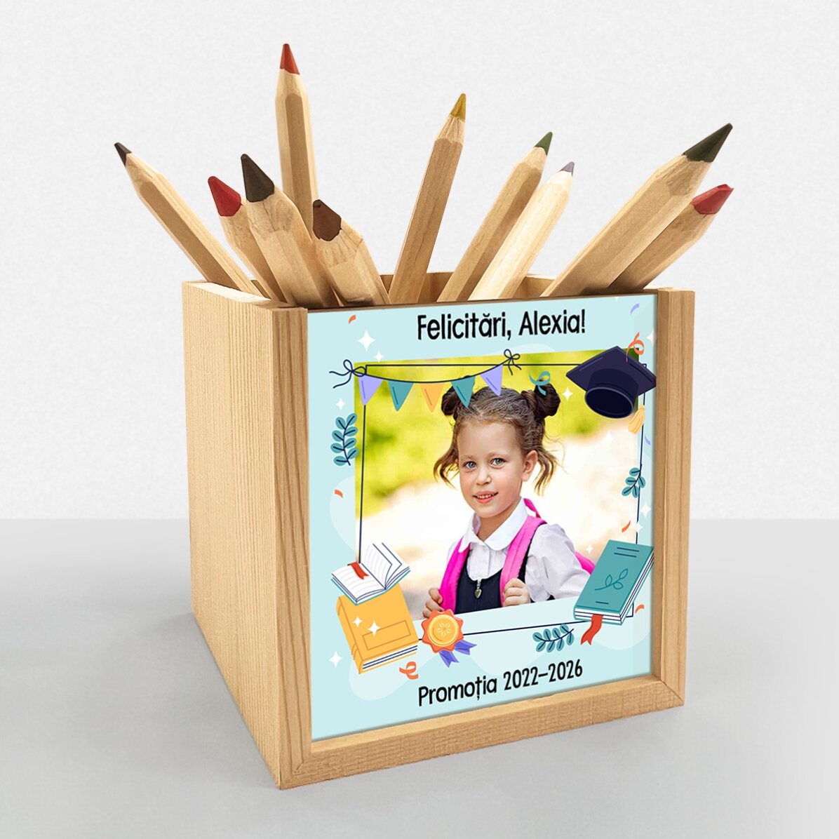 Suport pentru creioane personalizat cu o poză - Absolvire