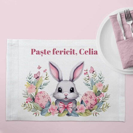 Suport pentru farfurie personalizat cu text - Iepuraș de Paște