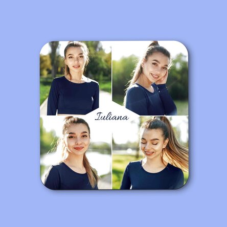 Suport pentru pahar personalizat cu 4 poze și text - Diamond shape