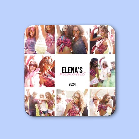 Suport pentru pahar personalizat cu 8 poze și text - Memories