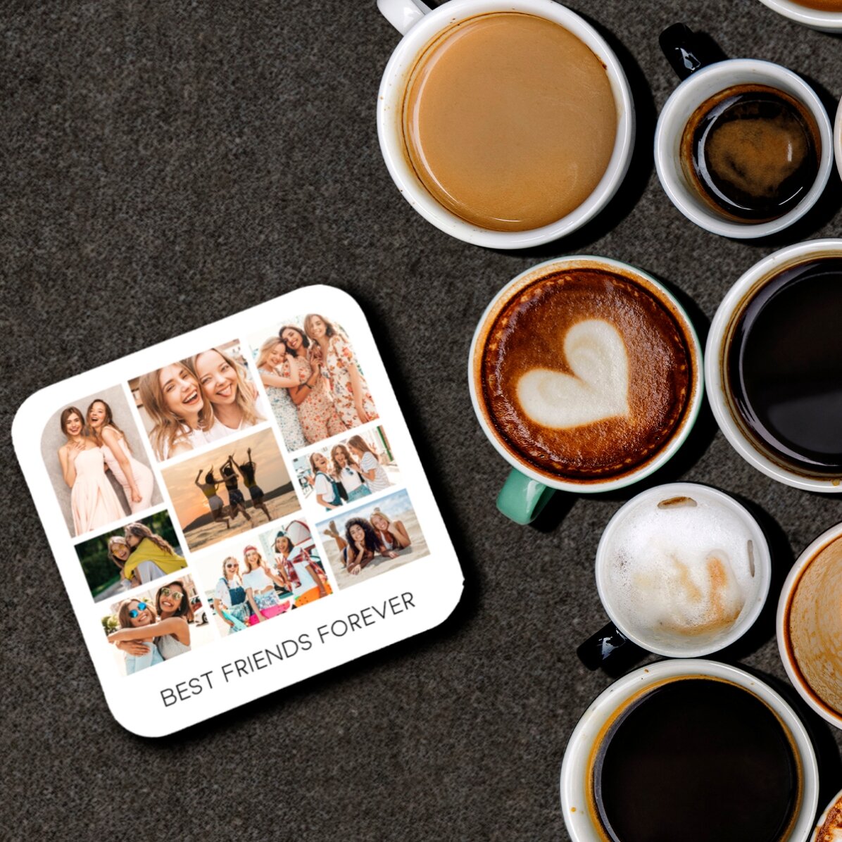 Suport pentru pahar personalizat cu colaj de poze și text