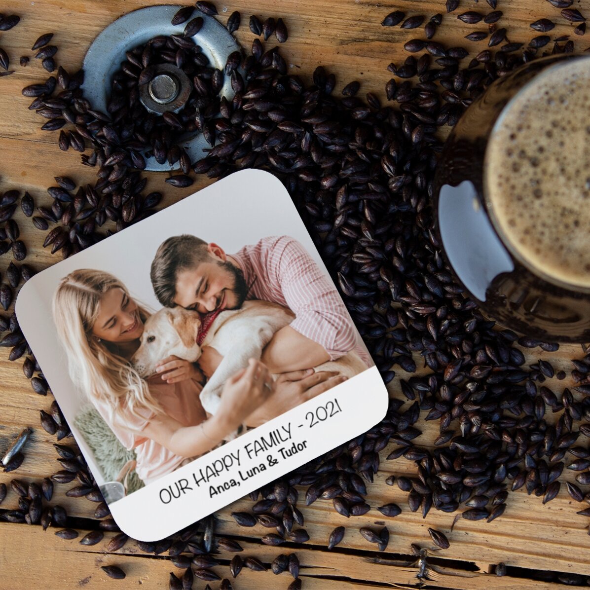 Suport pentru pahar personalizat cu o poză și text