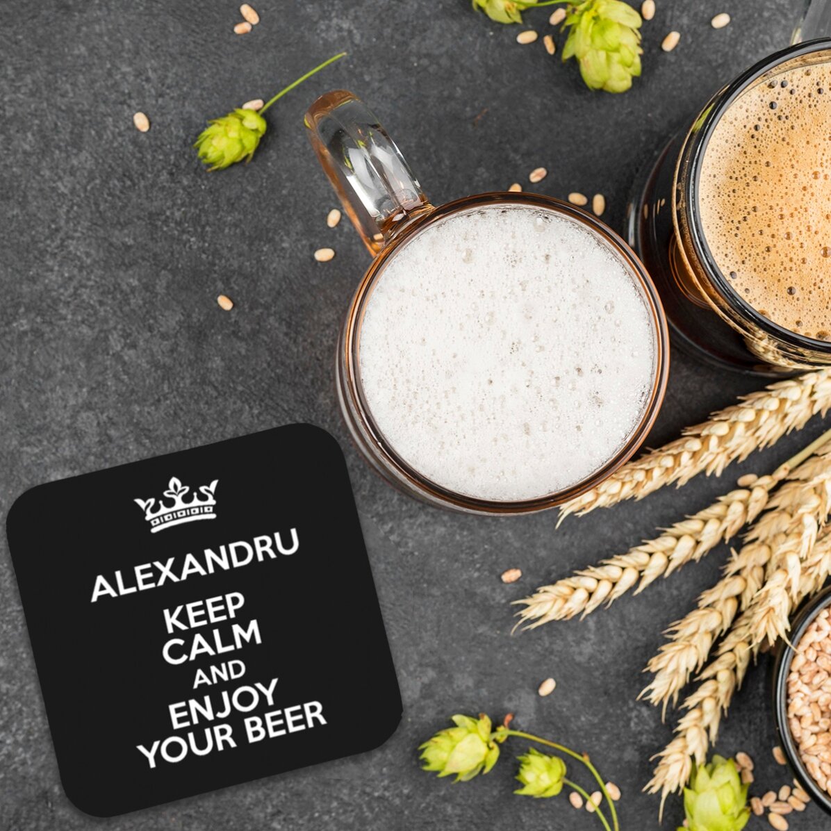 Suport pentru pahar personalizat cu text - Keep Calm Black