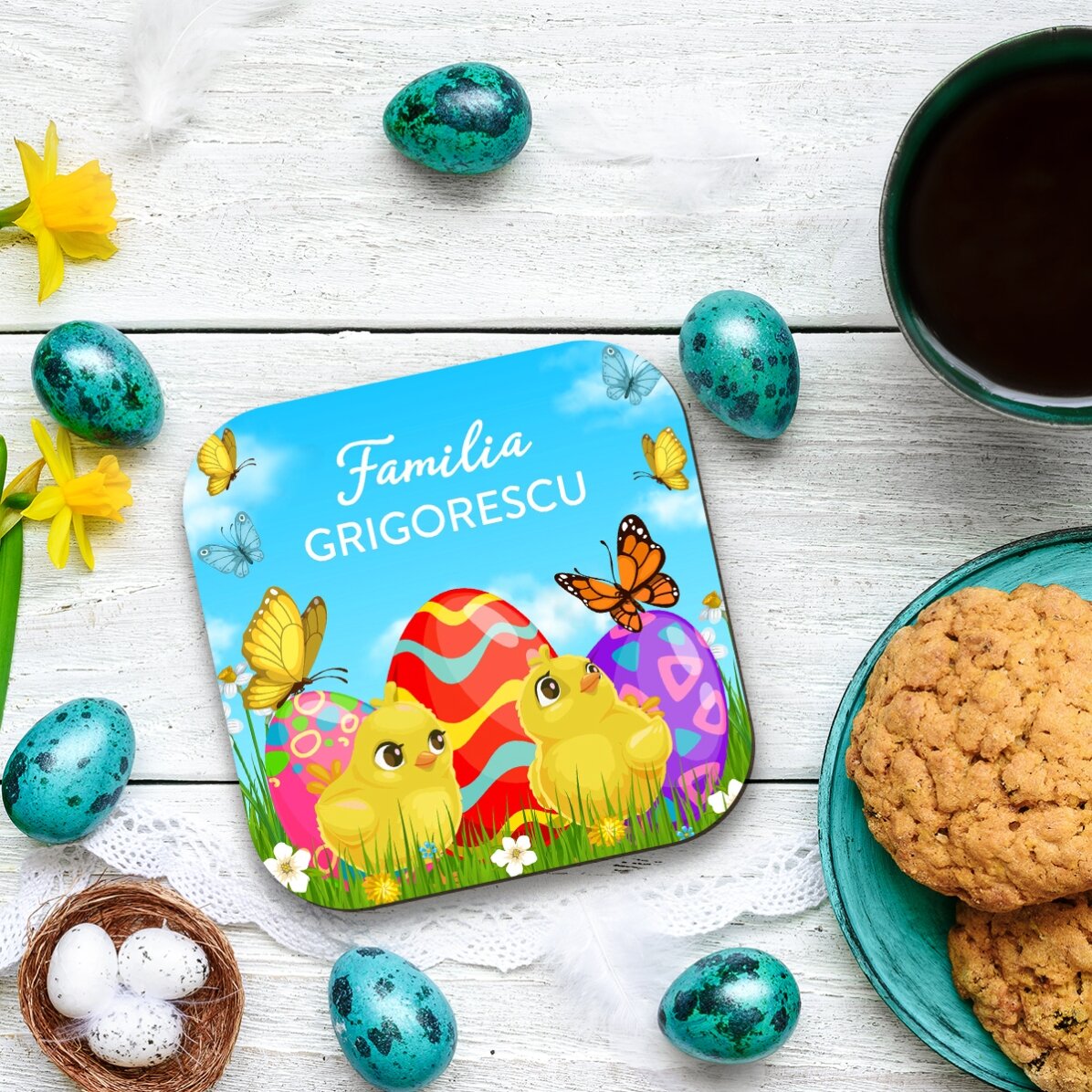 Suport pentru pahar personalizat cu text - Paște fericit