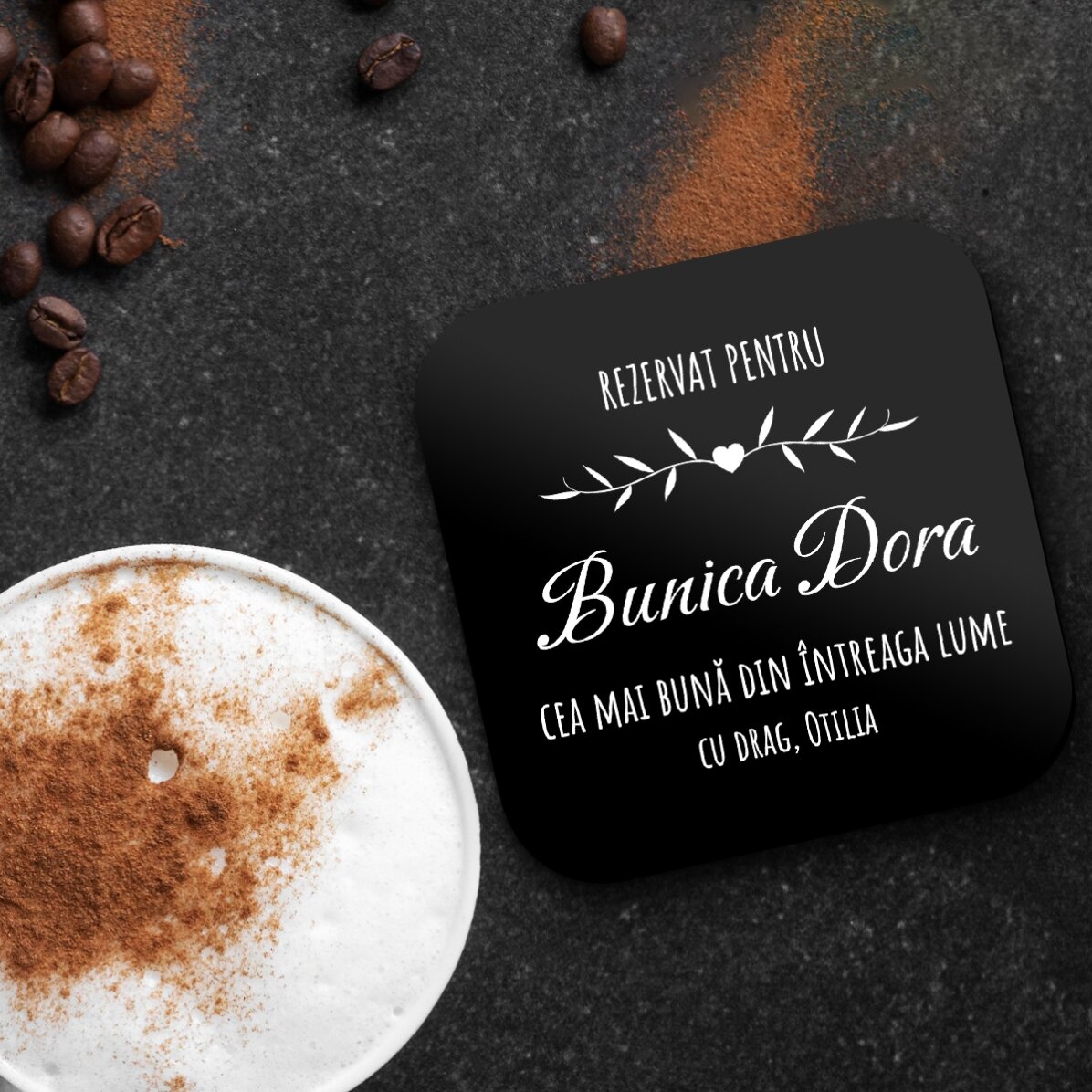 Suport pentru pahar personalizat cu text - Rezervat