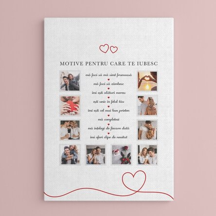 Tablou canvas cu 10 poze și text - Motive pentru care te iubesc