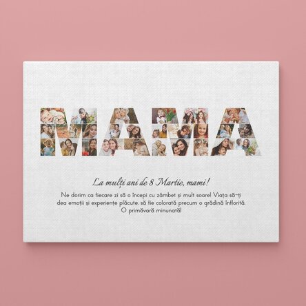 Tablou canvas personalizat cu 26 de poze și text - MAMA