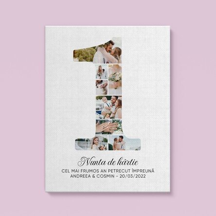 Tablou canvas personalizat cu cifra 1, fotografii și mesaj - Aniversare relație