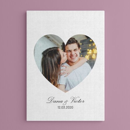 Tablou canvas personalizat cu poză în formă de inimă și text - Te iubesc!
