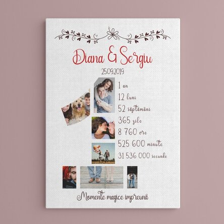 Tablou canvas personalizat cu poze și text - Un an