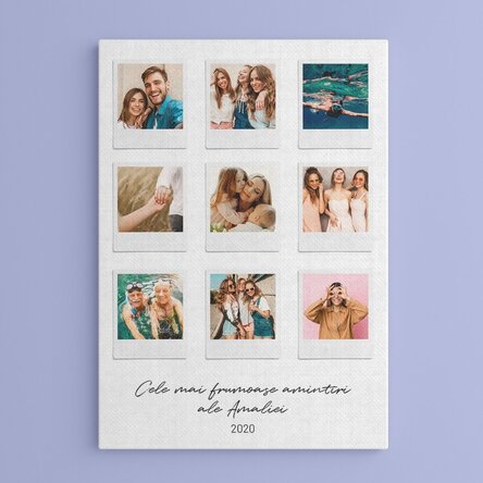 Tablou canvas personalizat cu text și 9 poze stil Polaroid - Cele mai frumoase momente