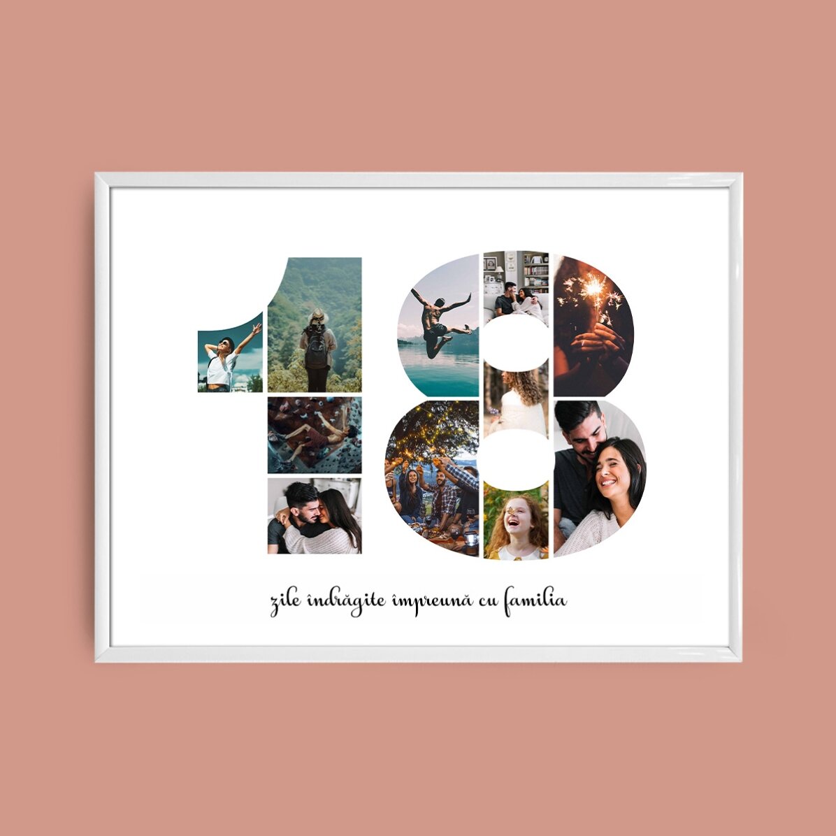 Személyre szabott tájkép vászon 11 fotóval, modellszám 18 és szöveges üzenettel