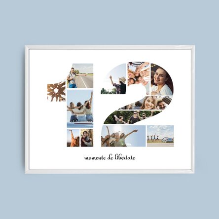 Személyre szabott tájkép vászon 12 fotóval, modellszám 12 és szöveges üzenet