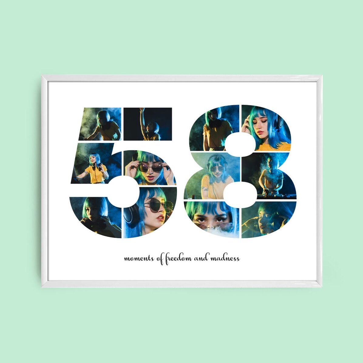 Személyre szabott tájkép vászon 12 fotóval, 58-as modellszámmal és szöveges üzenettel