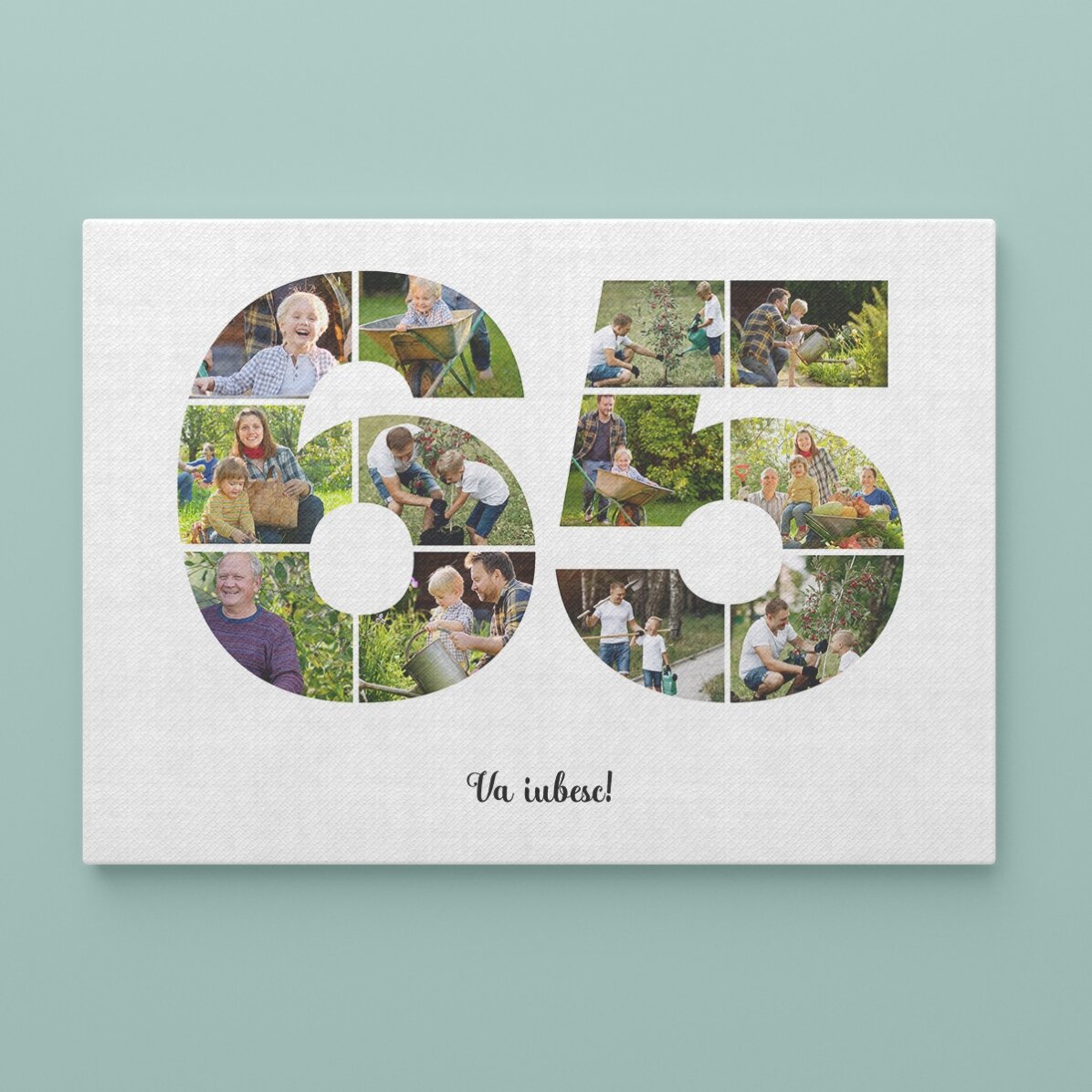 Tablou landscape personalizat cu 12 poze model numărul 65 și mesaj text